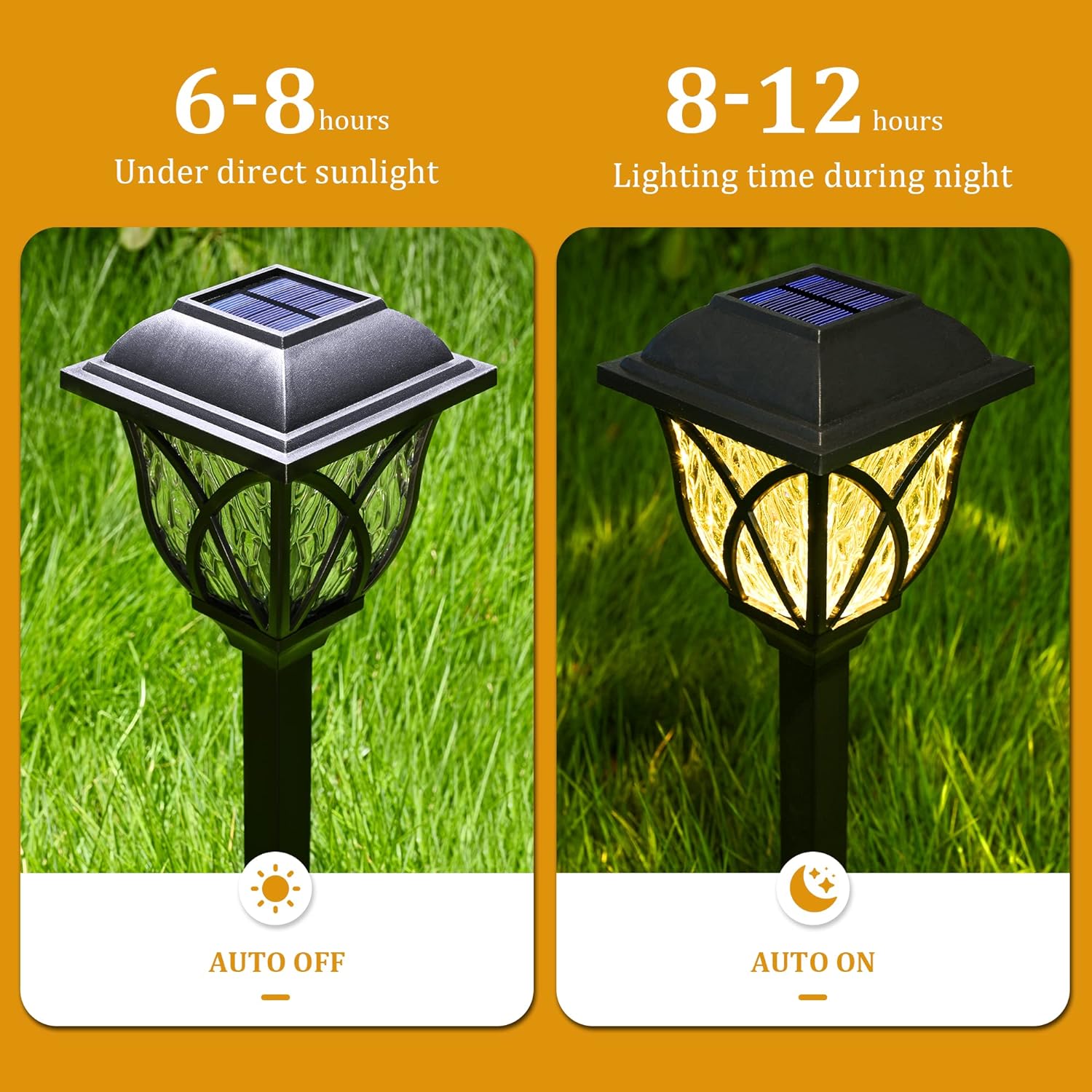 Solar Pathway Lights with Water-Ripple Pattern and Auto On-Off, 6-Pack