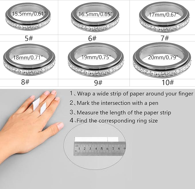 Titanium Steel Spinner Ring with Cubic Zirconia and Rotating Band, Comfort Fit