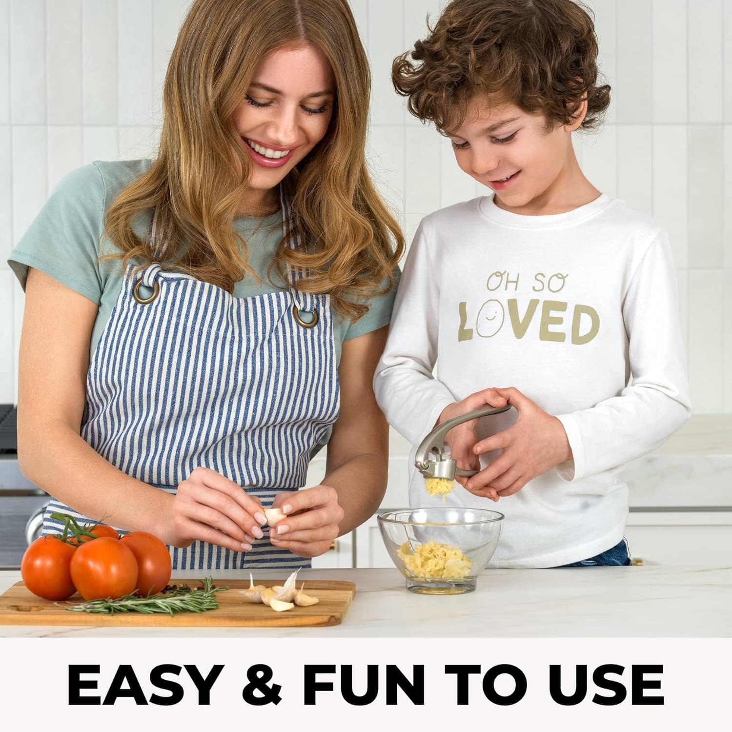 Garlic Press with One-Handed Operation and 37 Precision Holes