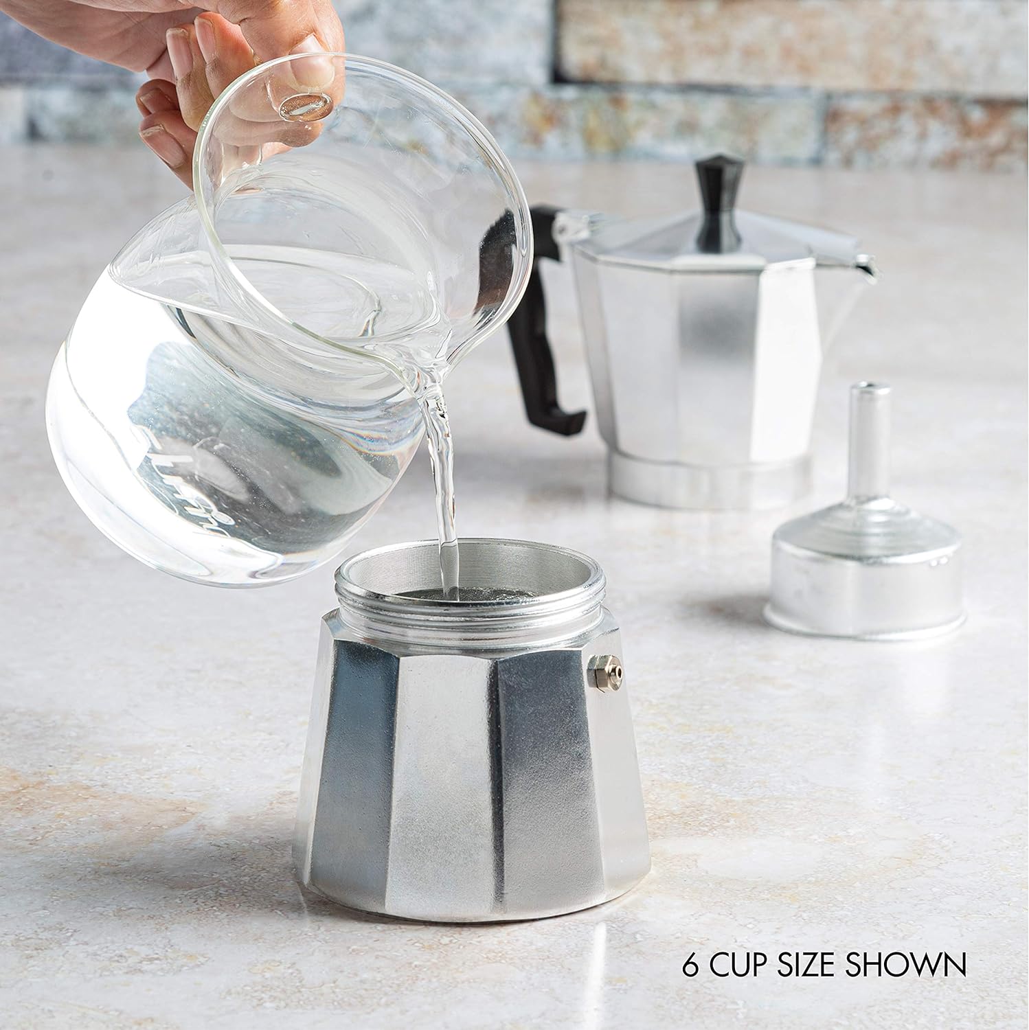 Stovetop Espresso Maker with Cast Aluminum Body and Heat-Resistant Handle, 6-Cup Capacity