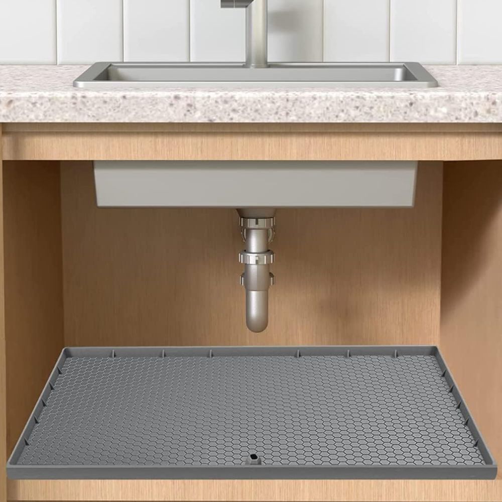 Silicone Under Sink Mat with Raised Edges and Non-Slip Surface, Rectangular