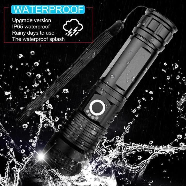 90000 Lumen LED Flashlight with Telescopic Zoom and Rechargeable Battery