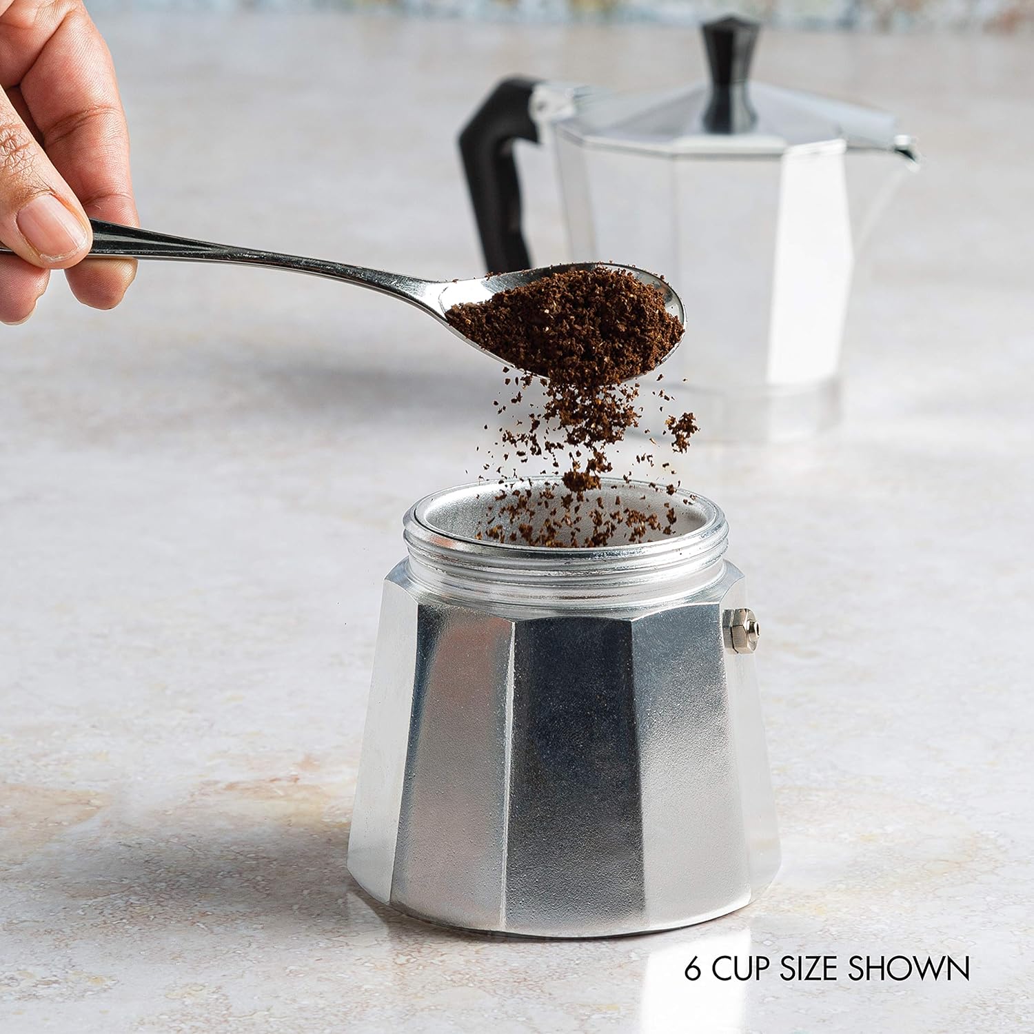 Stovetop Espresso Maker with Cast Aluminum Body and Heat-Resistant Handle, 6-Cup Capacity