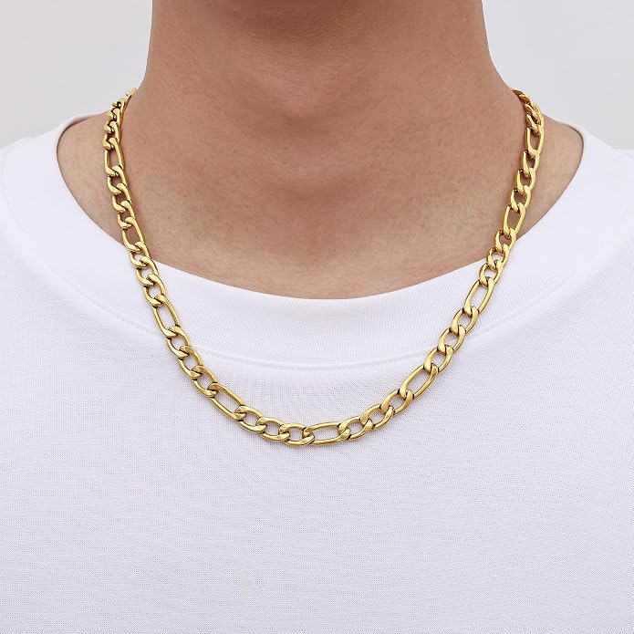 Figaro Chain Necklace with Gold Plated Finish, 8mm 18 Inch
