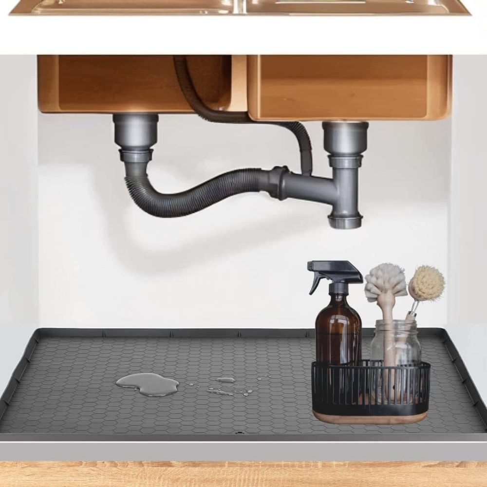 Silicone Under Sink Mat with Raised Edges and Non-Slip Surface, Rectangular