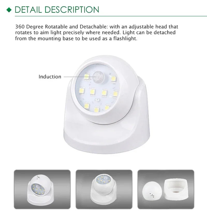 Motion-Activated LED Spotlight with 360 Rotatable Head and Battery Operation