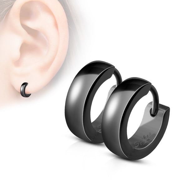 Classic Hinged Hoop Earrings Earrings 20 gauge Black Stainless