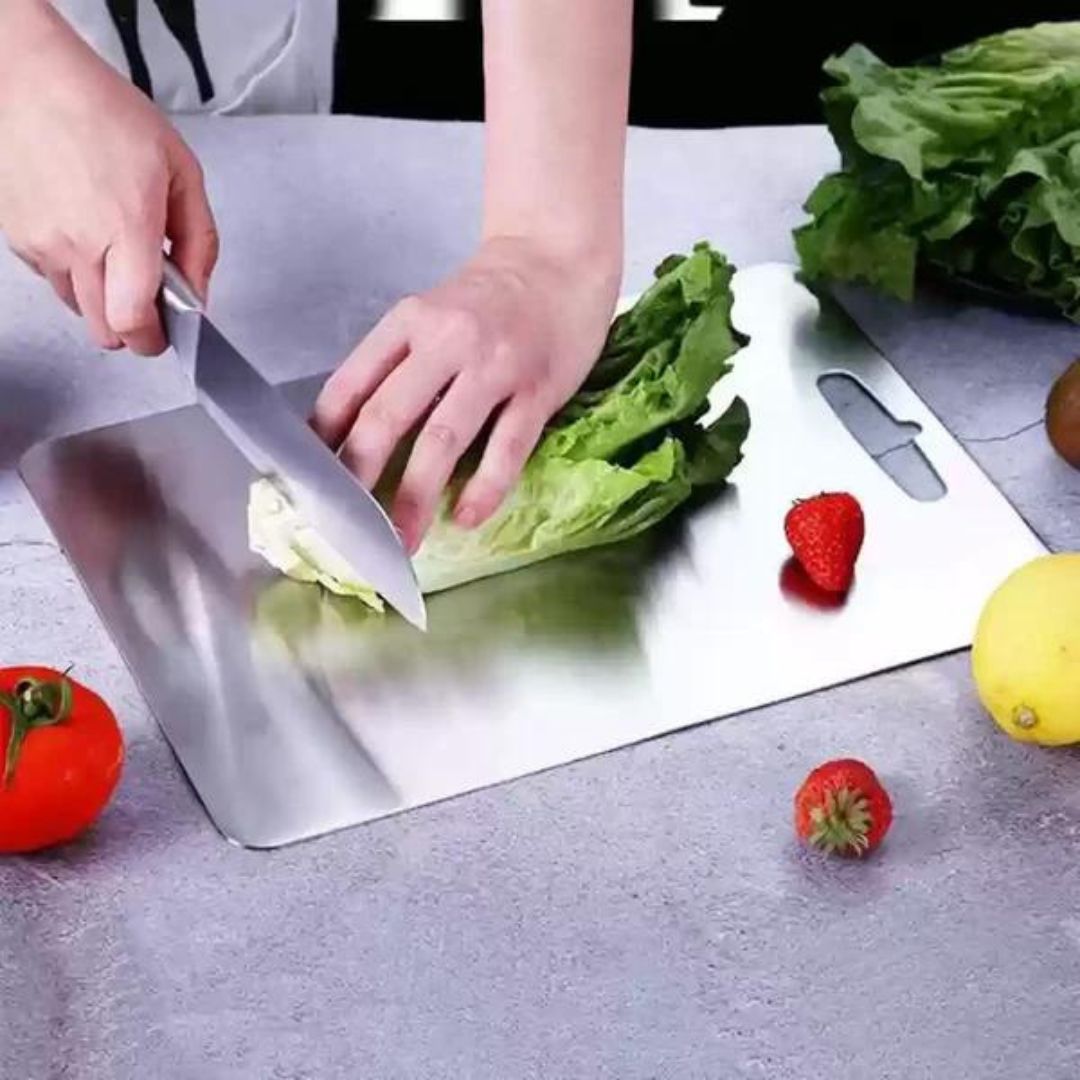 Titanium-Coated Cutting Board with Non-Porous Surface and Grip Base