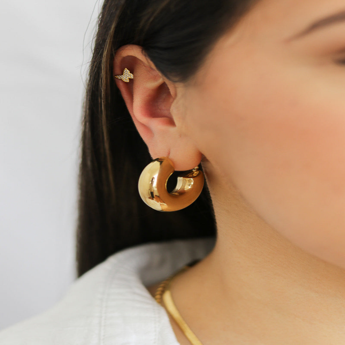 Chunky Gold Plated Hoop Earrings with Stainless Steel C-Shape
