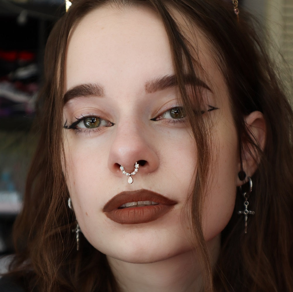 Gemstone Hinged Septum Clicker Ring with Stainless Steel Construction