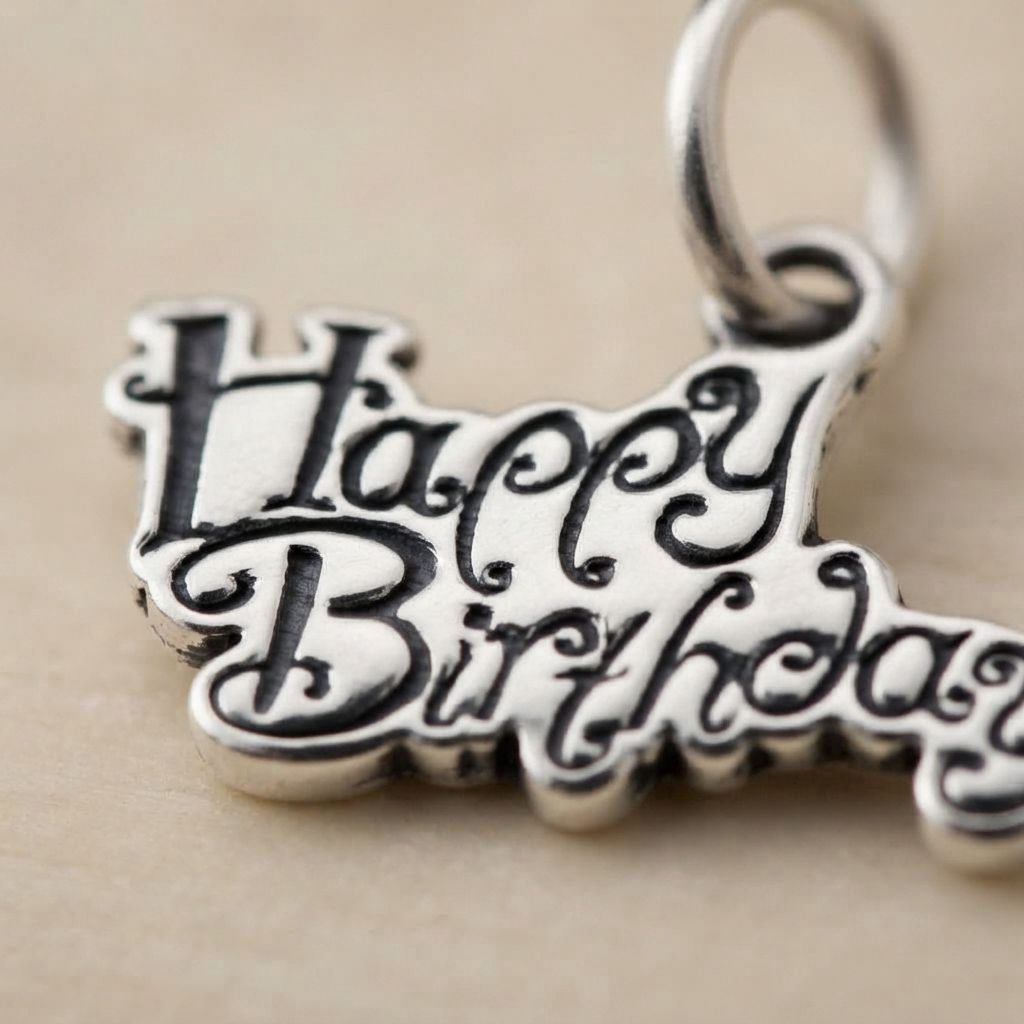 Sterling Silver Happy Birthday Charm with Jump Ring Attachment