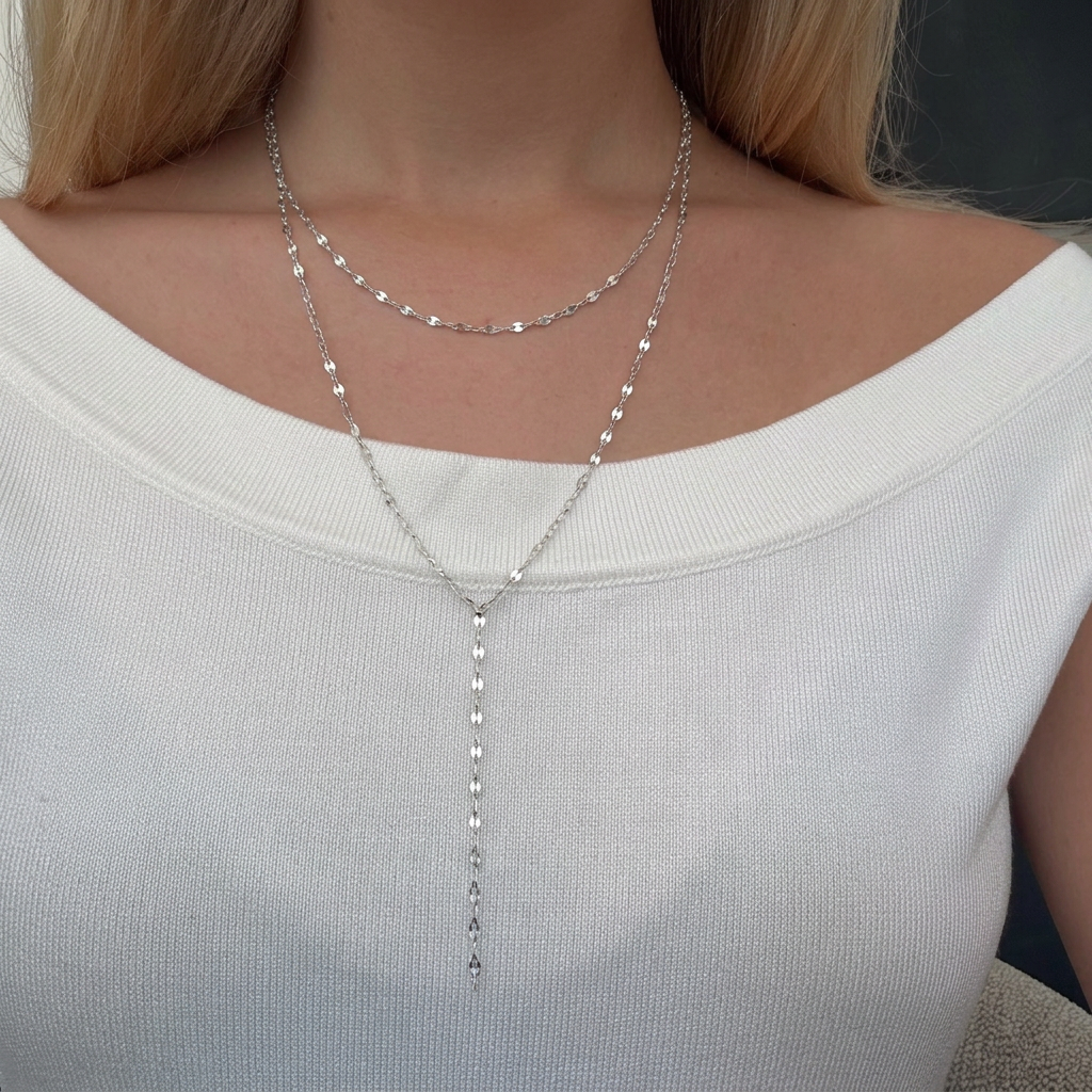 Lariat Necklace with Drop Design and Open-Ended Construction