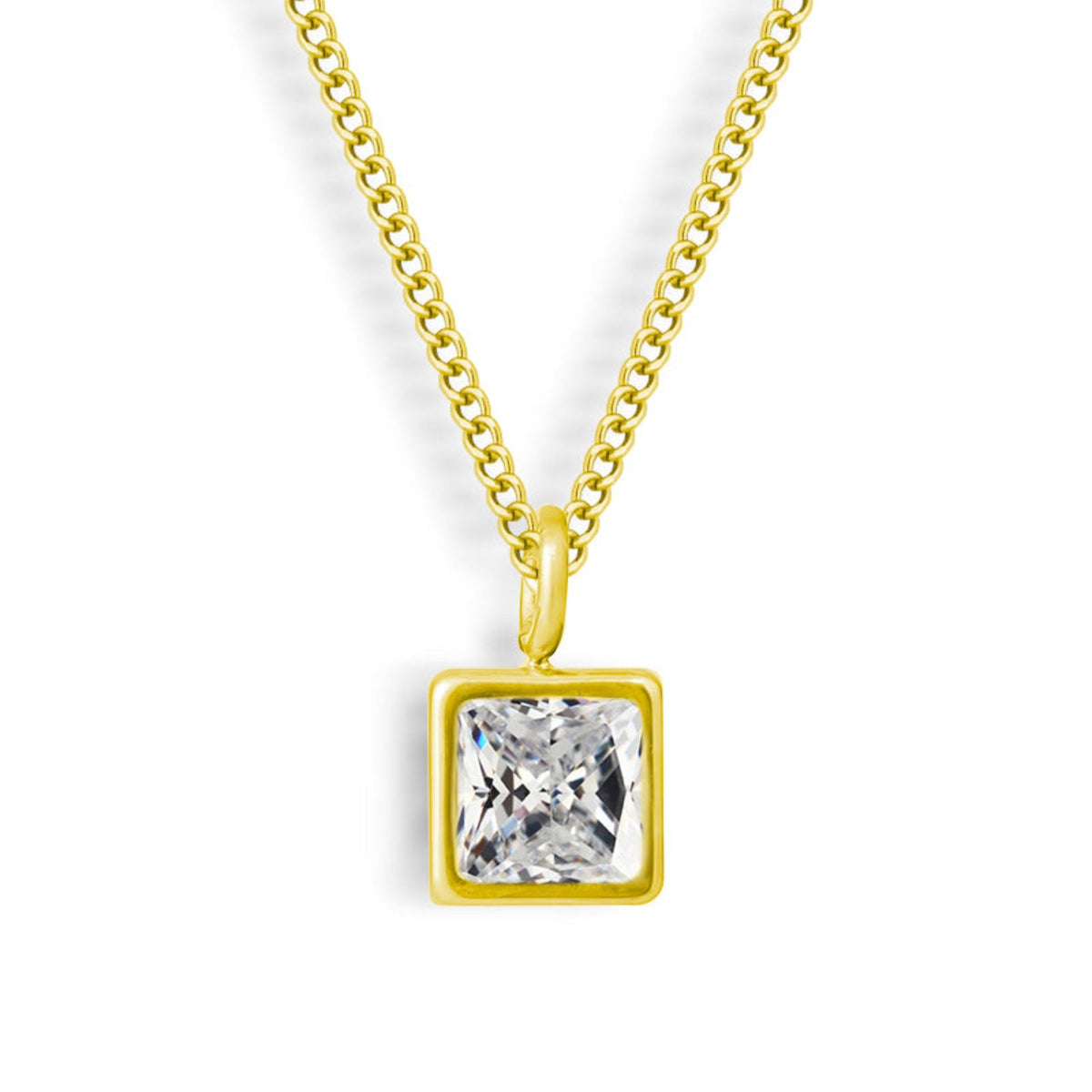 Square-Cut Stone Ring with Gold-Tone Band and Geometric Design