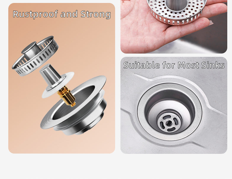 Pop-Up Sink Drain Strainer with Stainless Steel Basket and Brass Spring