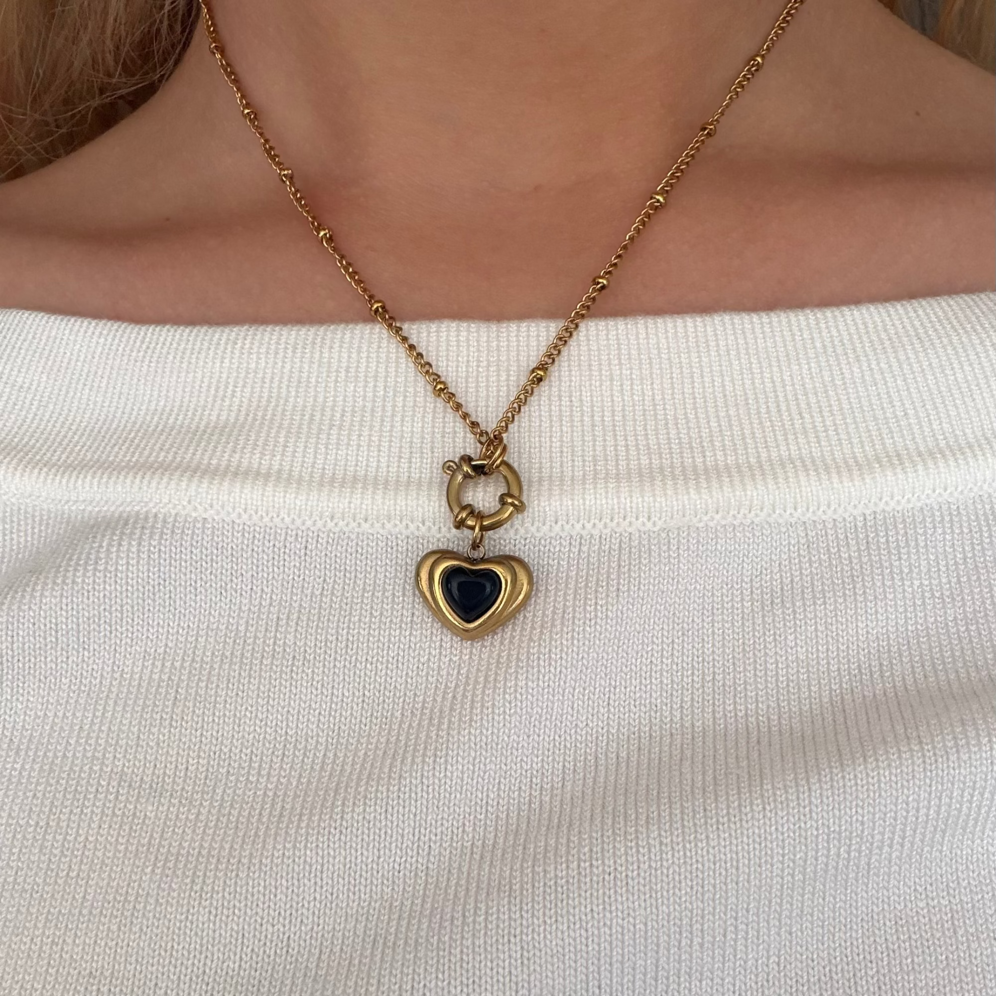 Black Heart Pendant Necklace with Layered Frame Design