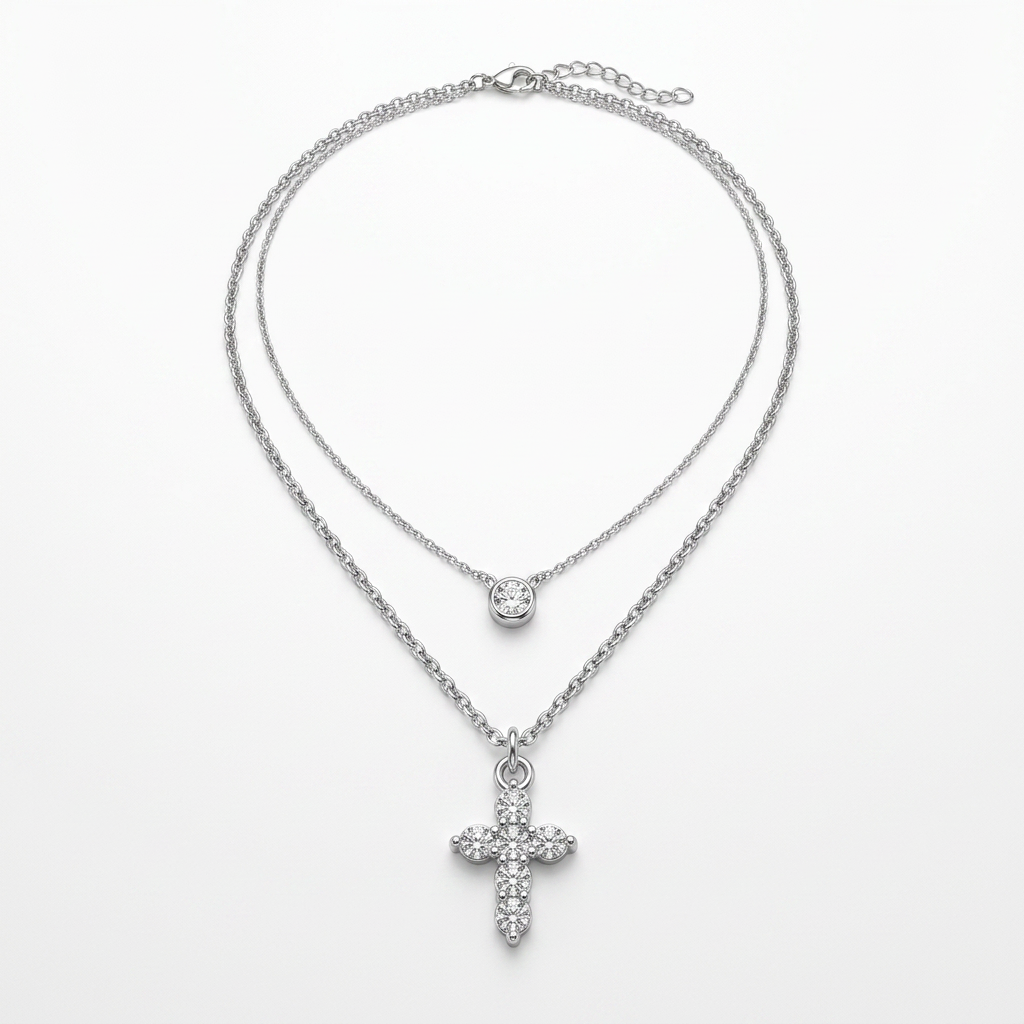 Cross Pendant Necklace with Chain and Clasp Closure