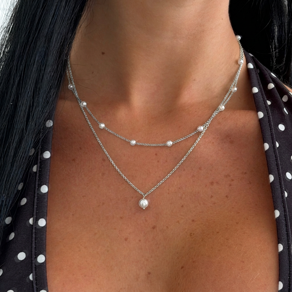 Pearl Pendant Necklace with Celestial Chain Details