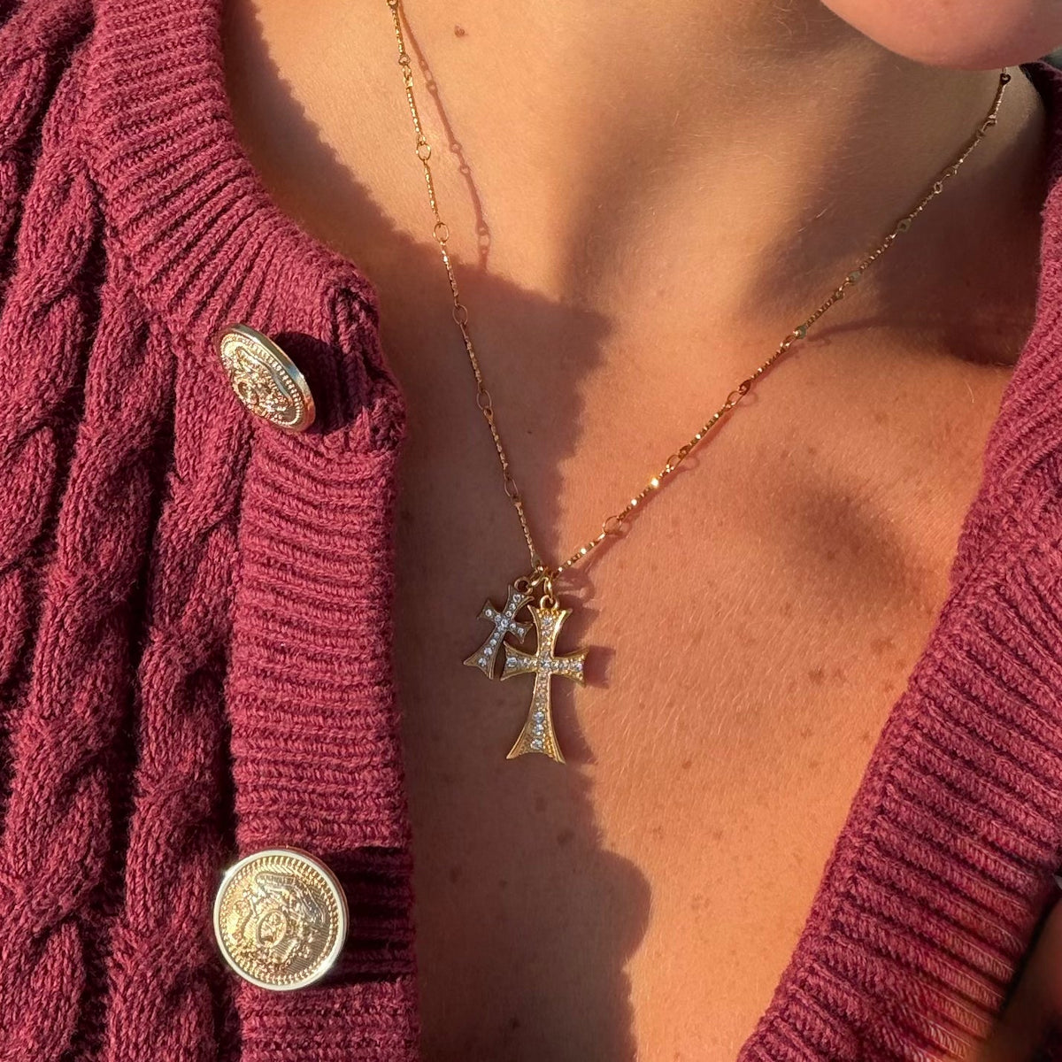 Layered Cross Pendant Necklace with Chain and Clasp