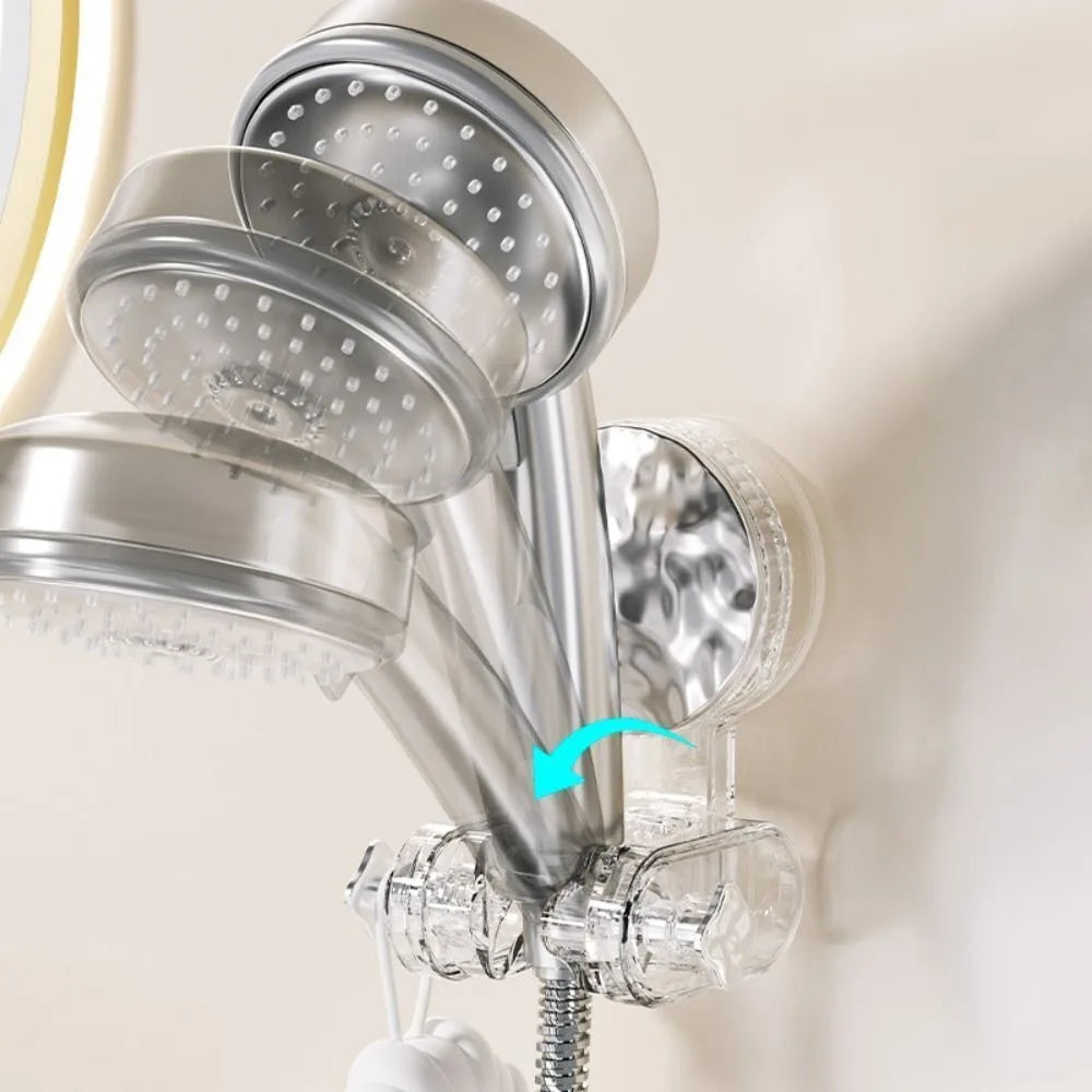 Shower Head Holder with 360-Degree Swivel and Storage Hook, Suction Mount