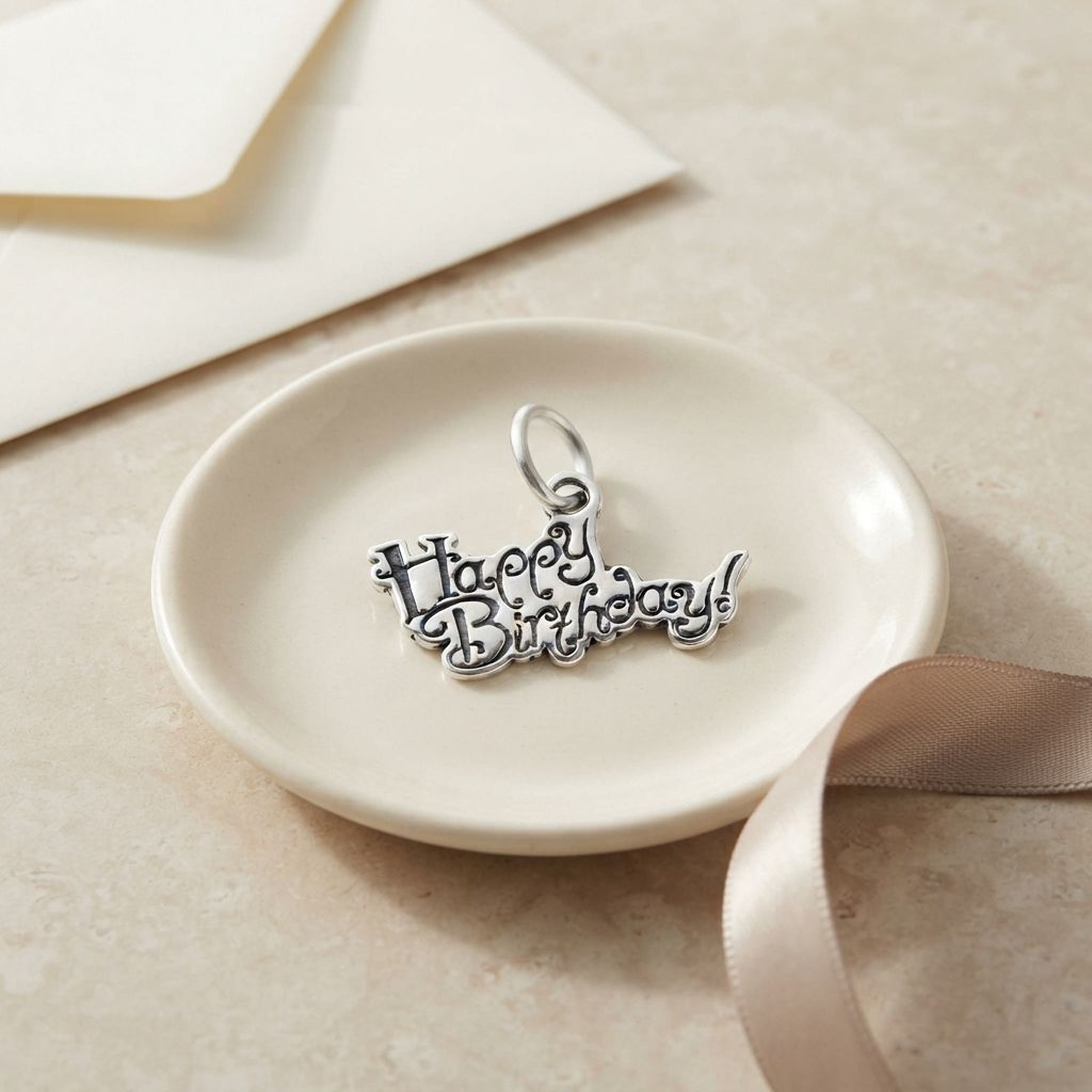 Sterling Silver Happy Birthday Charm with Jump Ring Attachment