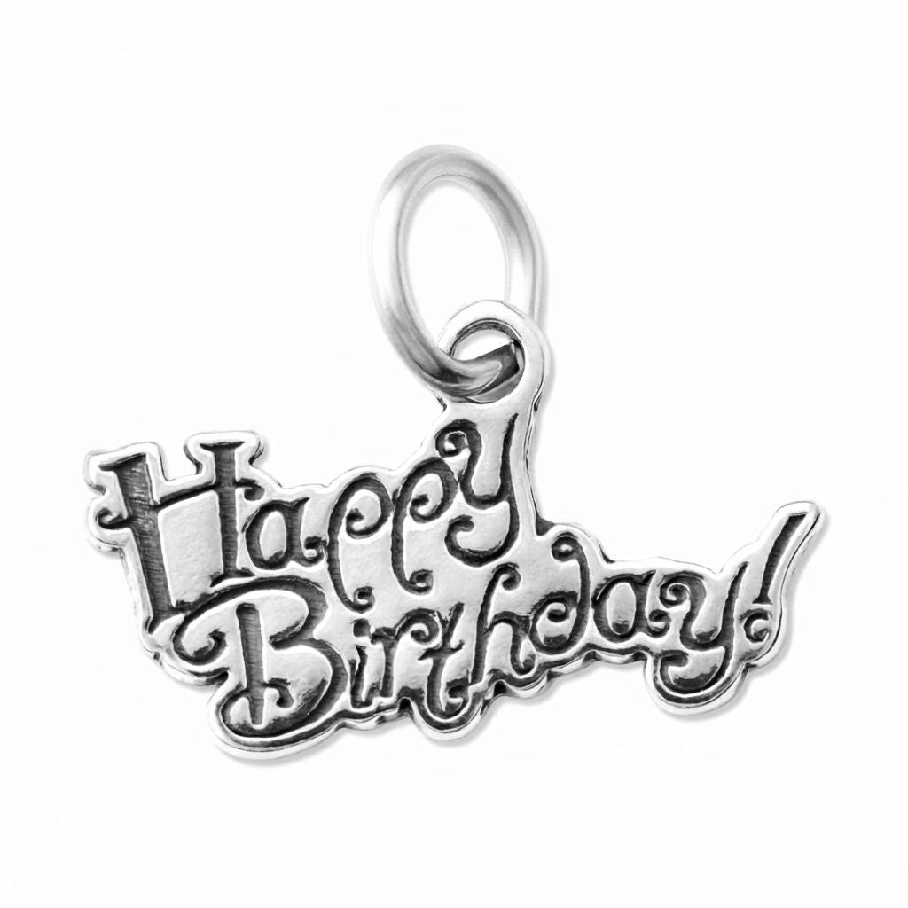 Sterling Silver Happy Birthday Charm with Jump Ring Attachment