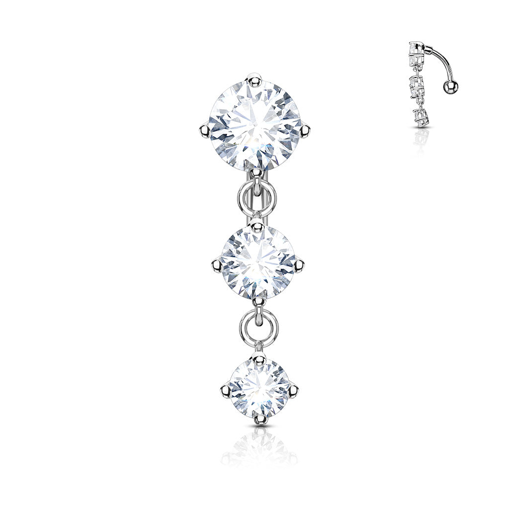 Round CZ Reverse Belly Dangle Belly Dangles 14 gauge - 3/8" long (10mm) Clear CZ