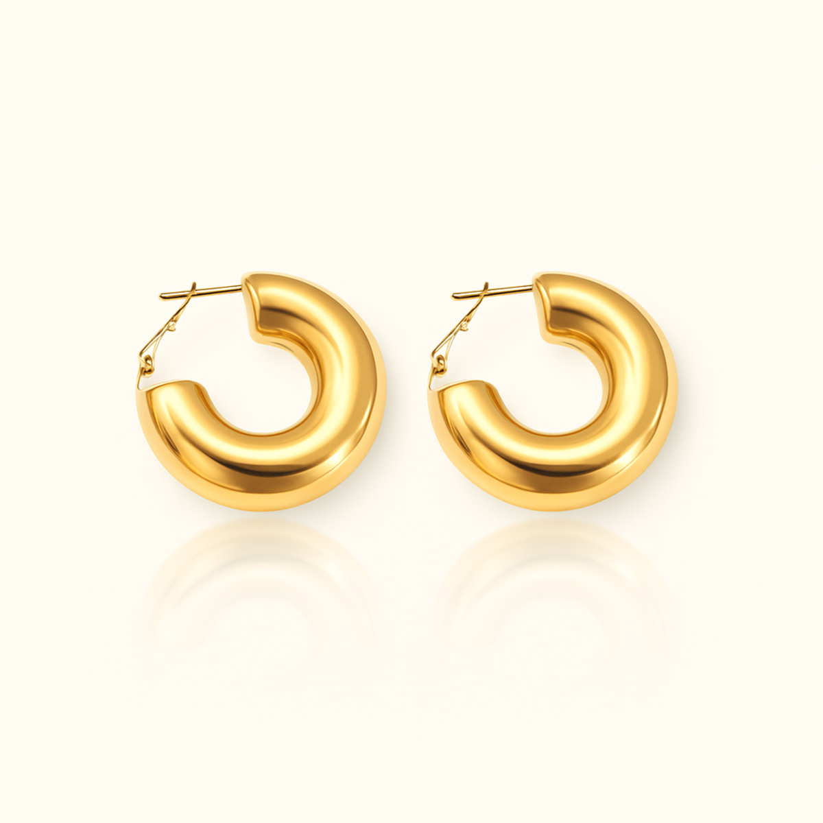 Chunky Gold Plated Hoop Earrings with Stainless Steel C-Shape