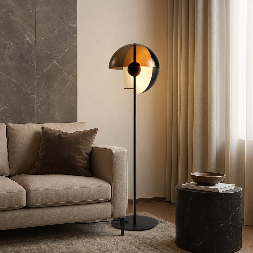 Glass Floor Lamp, Globe Shade with Slim Frame, Living Room Lighting