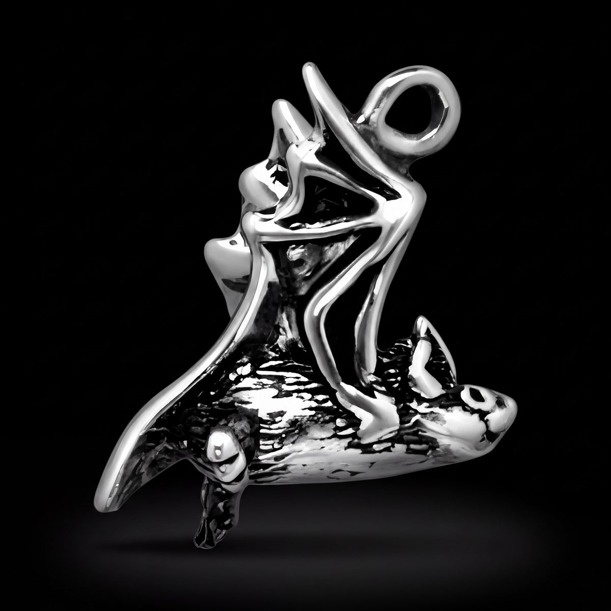 Bat Charm Pendant with Detailed Wings in Sterling Silver, 3 by 4 Inch