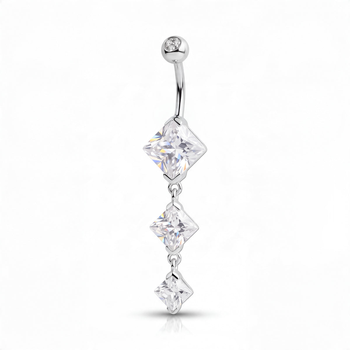 Cubic Zirconia Square Belly Ring with External Threading, 14G
