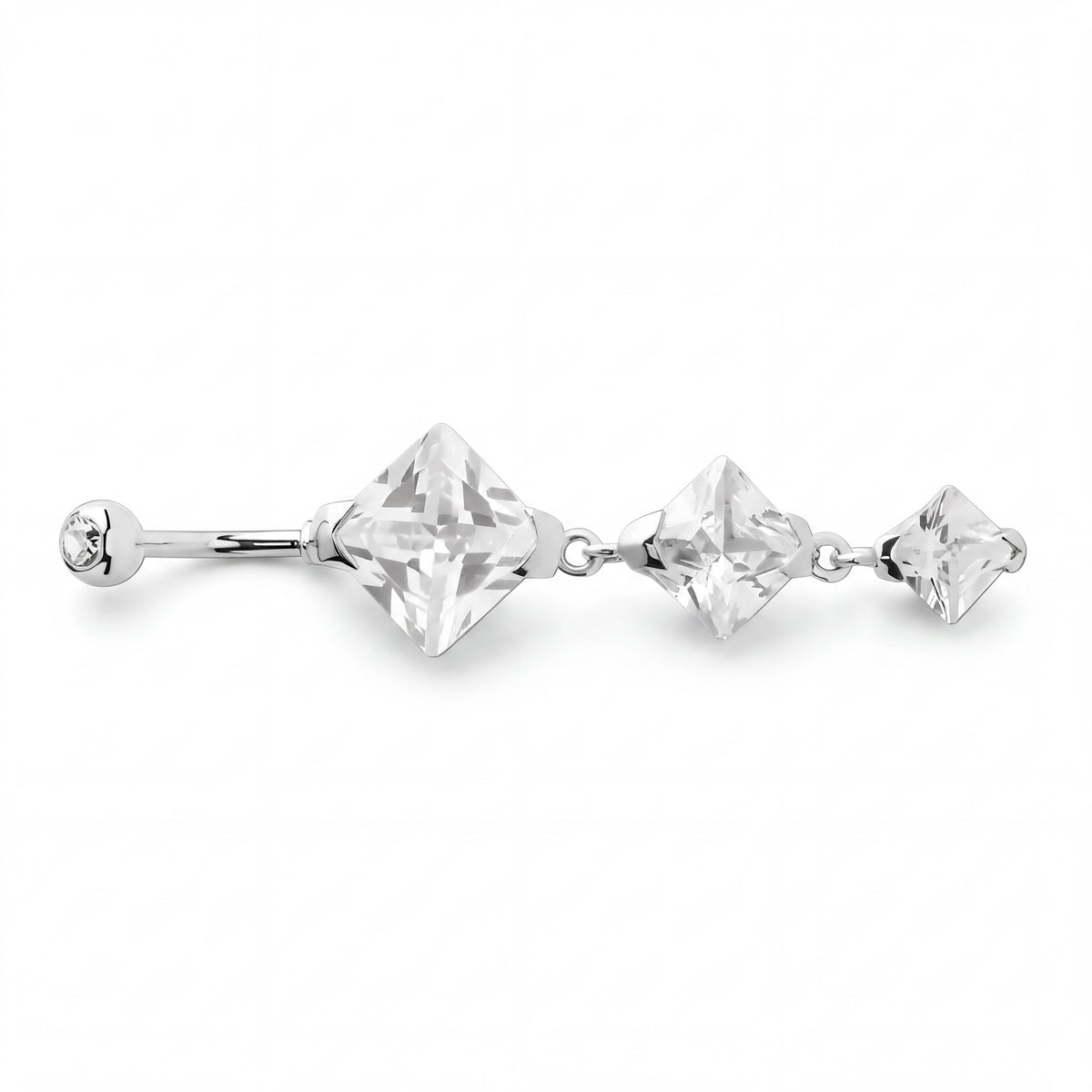 Cubic Zirconia Square Belly Ring with External Threading, 14G