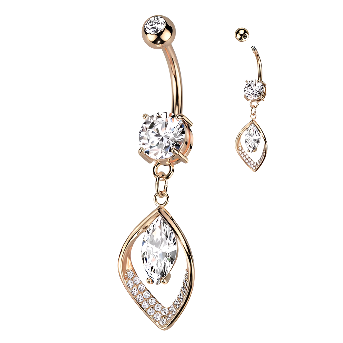Marquise Cubic Zirconia Belly Button Ring with 316L Stainless Steel Barbell