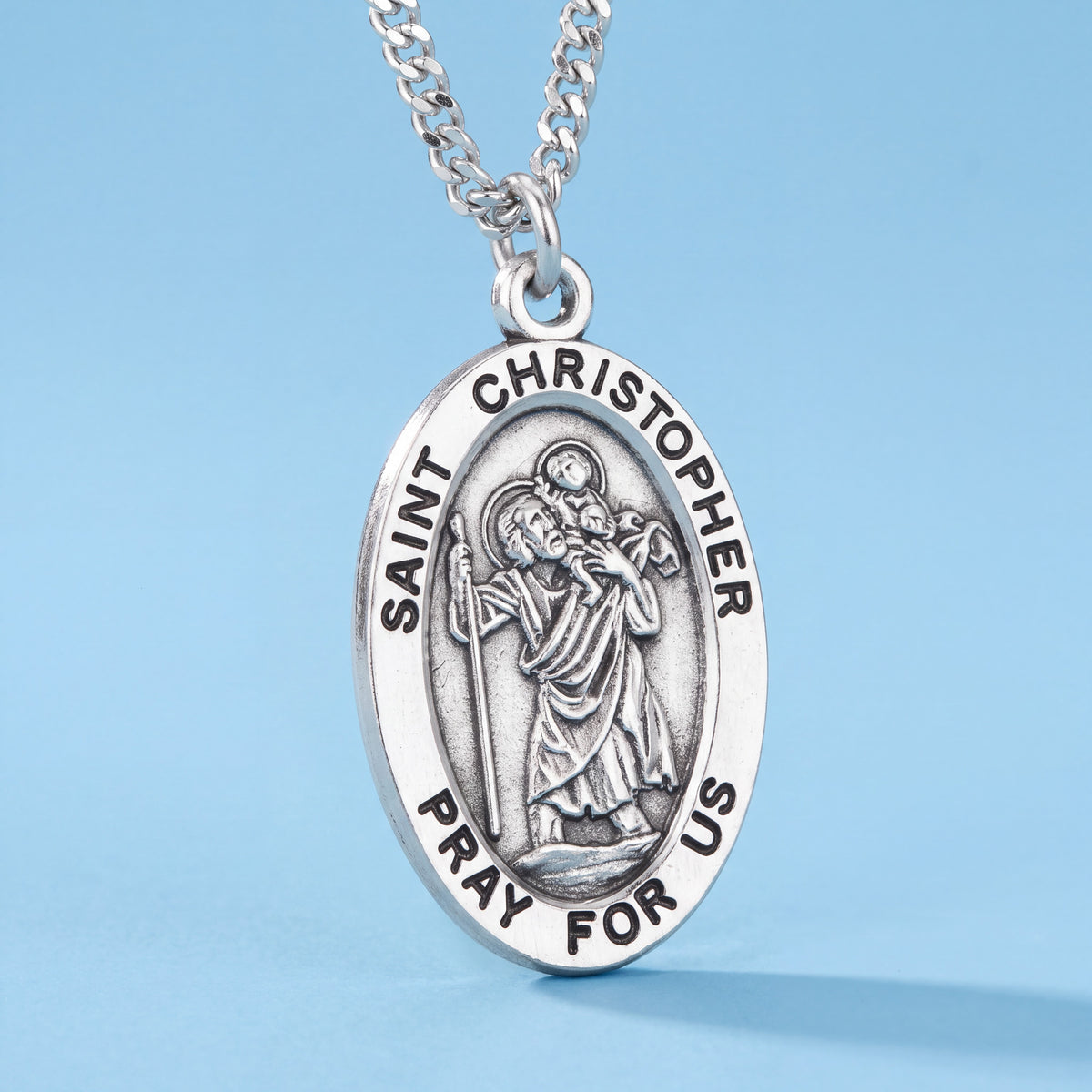 Oval Sterling Silver Medal Pendant with Surgical Stainless Steel Chain, 20in