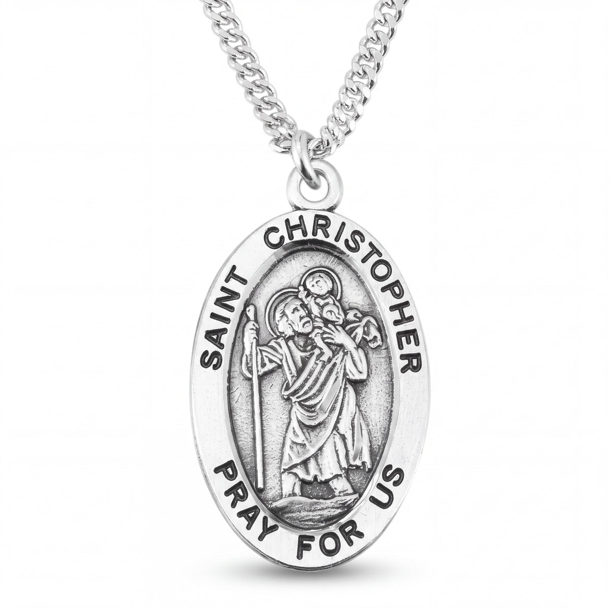 Oval Sterling Silver Medal Pendant with Surgical Stainless Steel Chain, 20in