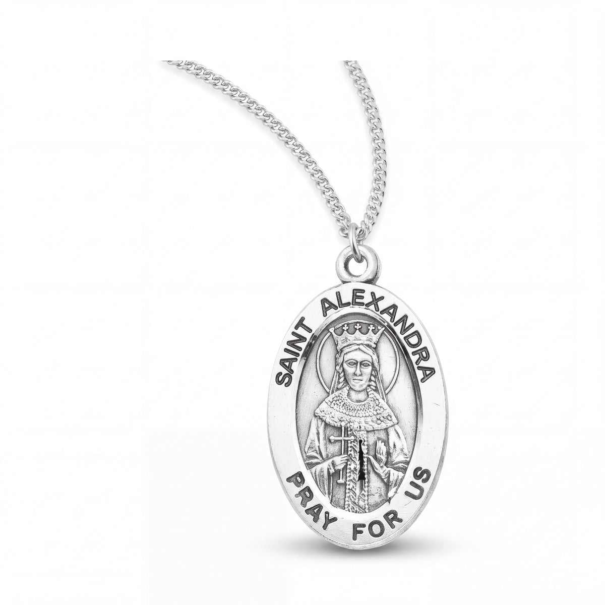 Sterling Silver Saint Alexandra Medal Pendant with 18 Inch Chain