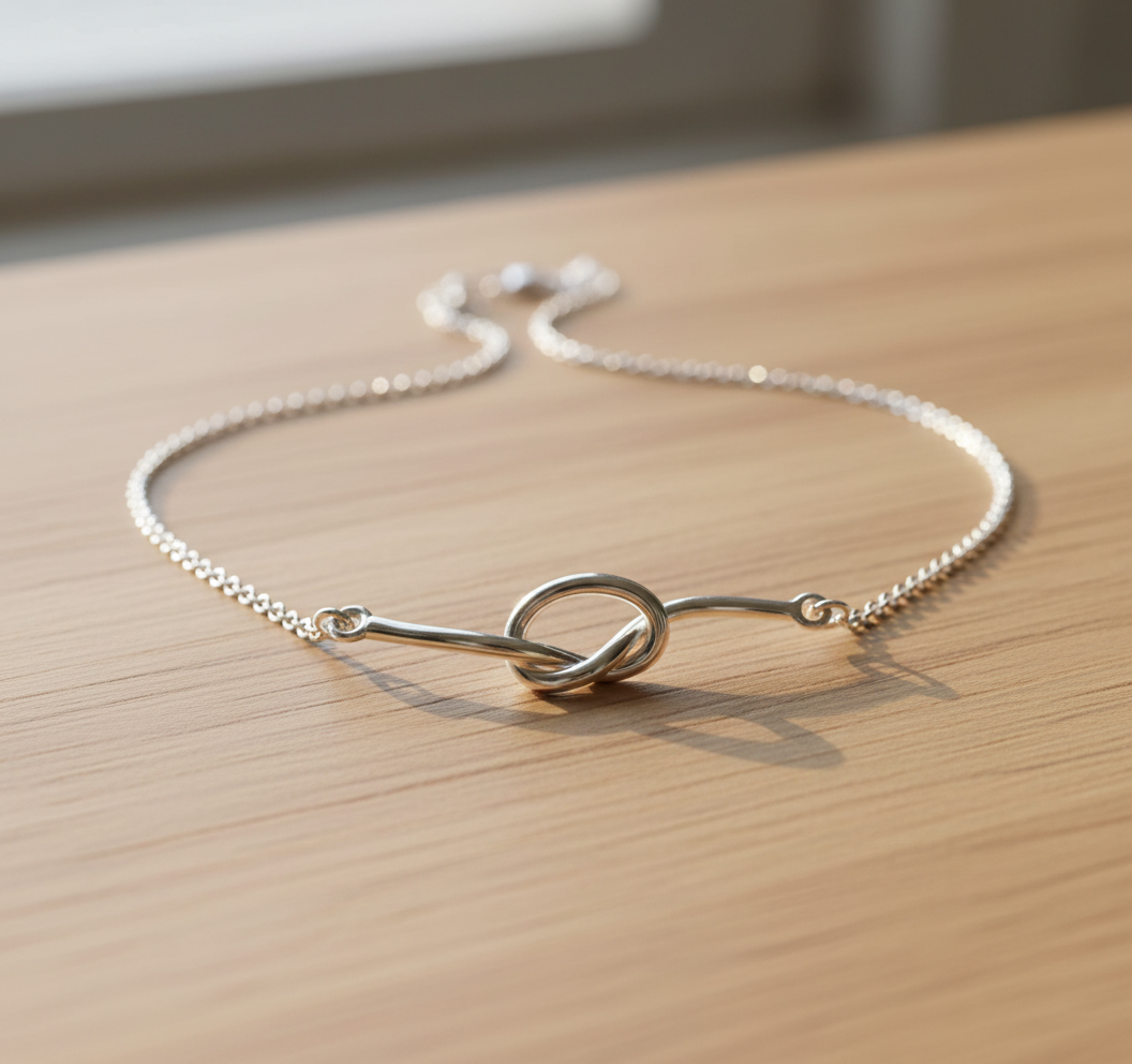 Sterling Silver Sterling Silver Women's Love Knot Necklace Silver Girls Knot Charm Necklace — scale reference