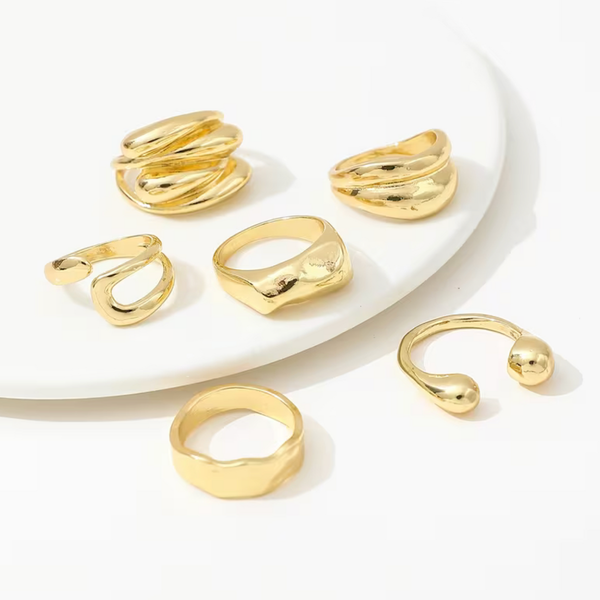 Stackable Ring Set with Wide Band and Statement Designs, 6-Piece