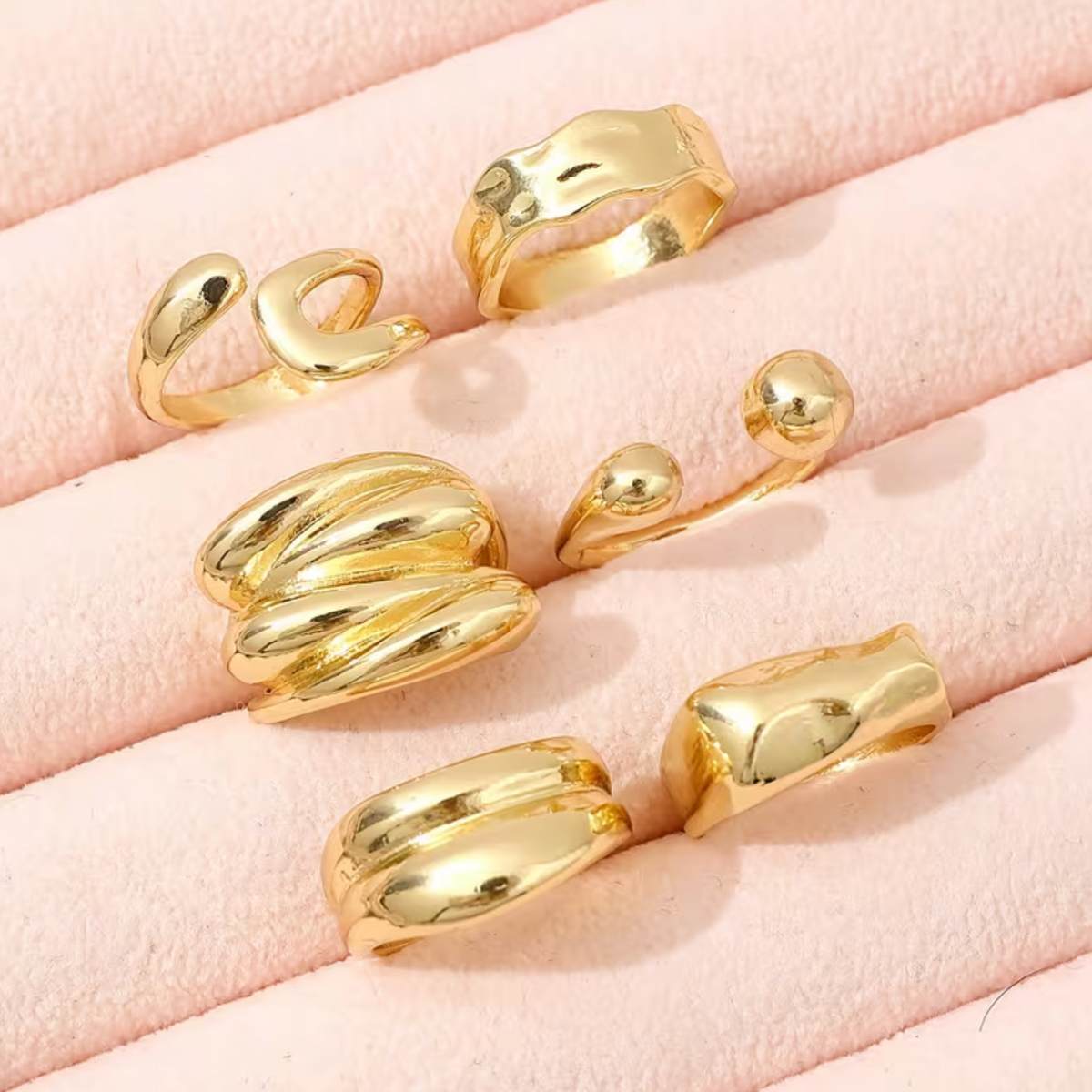 Stackable Ring Set with Wide Band and Statement Designs, 6-Piece