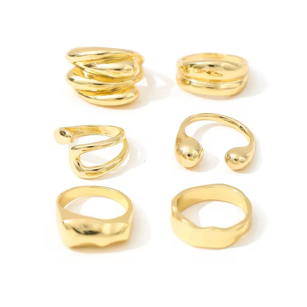 Stackable Ring Set with Wide Band and Statement Designs, 6-Piece