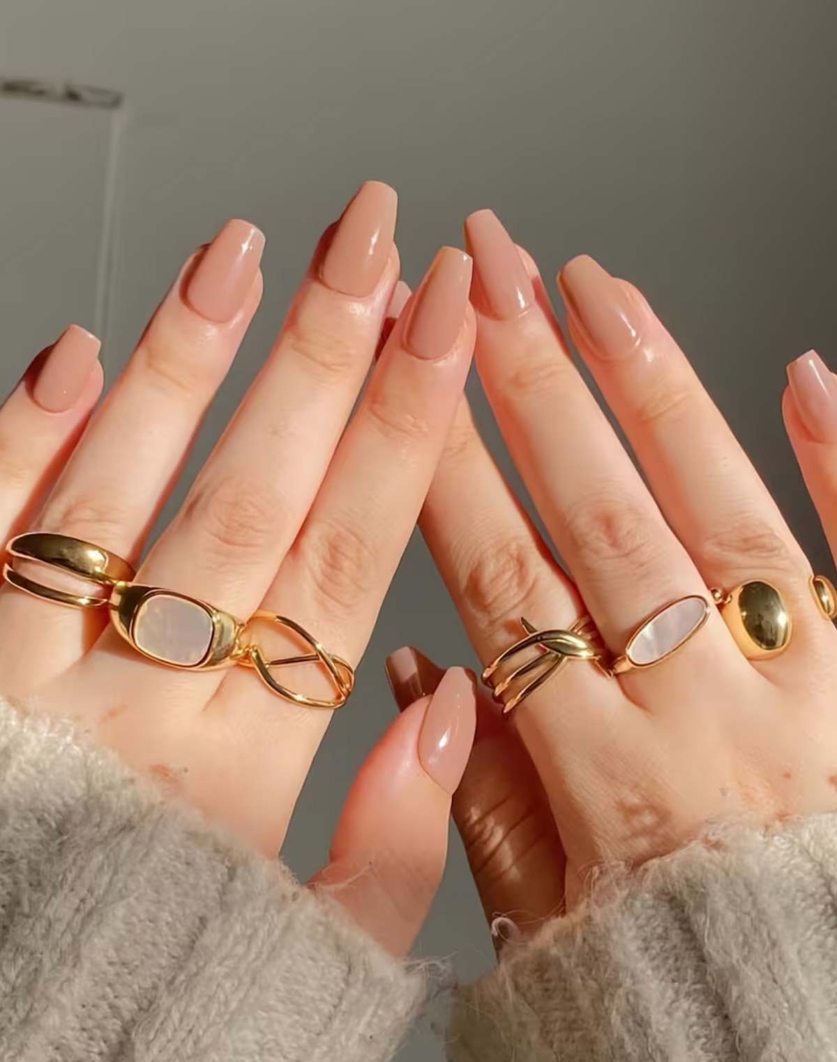 Adjustable Geometric Ring Set with Hollow Pattern Design, 6-Piece