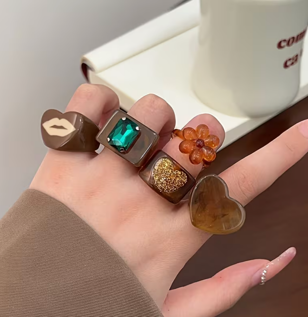 Resin Ring Set with Assorted Designs and Stackable Style, 10 Pieces
