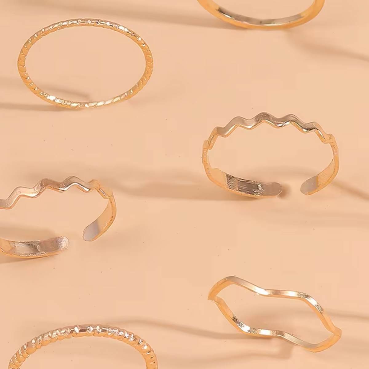 10-Piece Stackable Ring Set with Geometric Band Design and Plain Finish