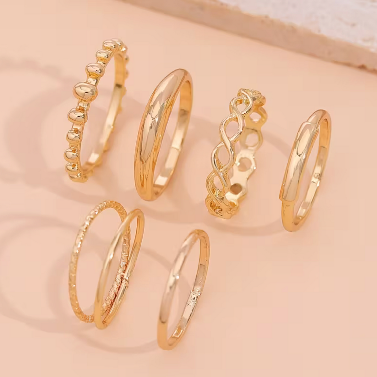 Twisted Double-Layer Ring Set with Stacking Design for Women, 6 Pieces