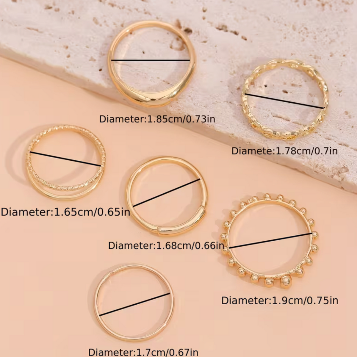 Twisted Double-Layer Ring Set with Stacking Design for Women, 6 Pieces