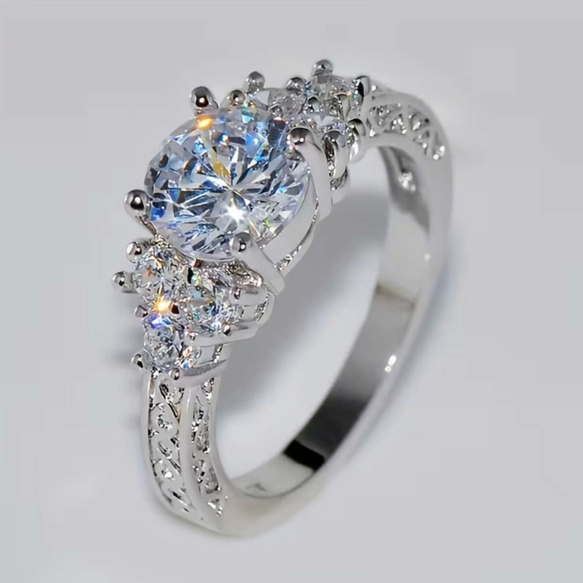 Round Synthetic Zirconia Ring with Four-Prong Setting for Engagement and Wedding