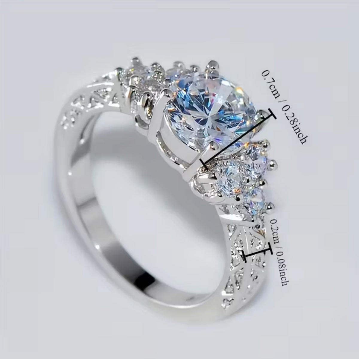 Round Synthetic Zirconia Ring with Four-Prong Setting for Engagement and Wedding