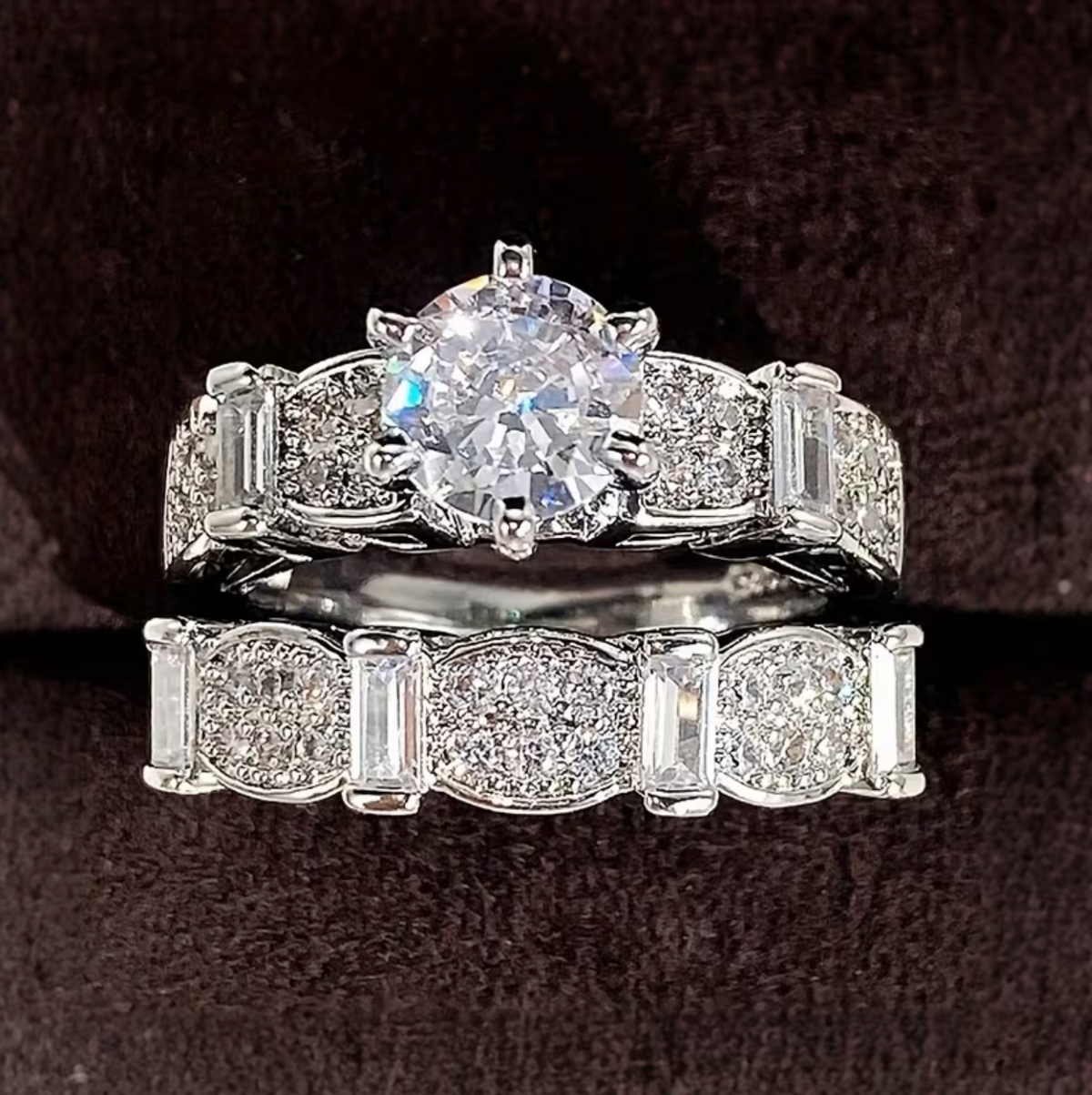 Stackable Ring Set with Sparkling Stones and Vintage Design