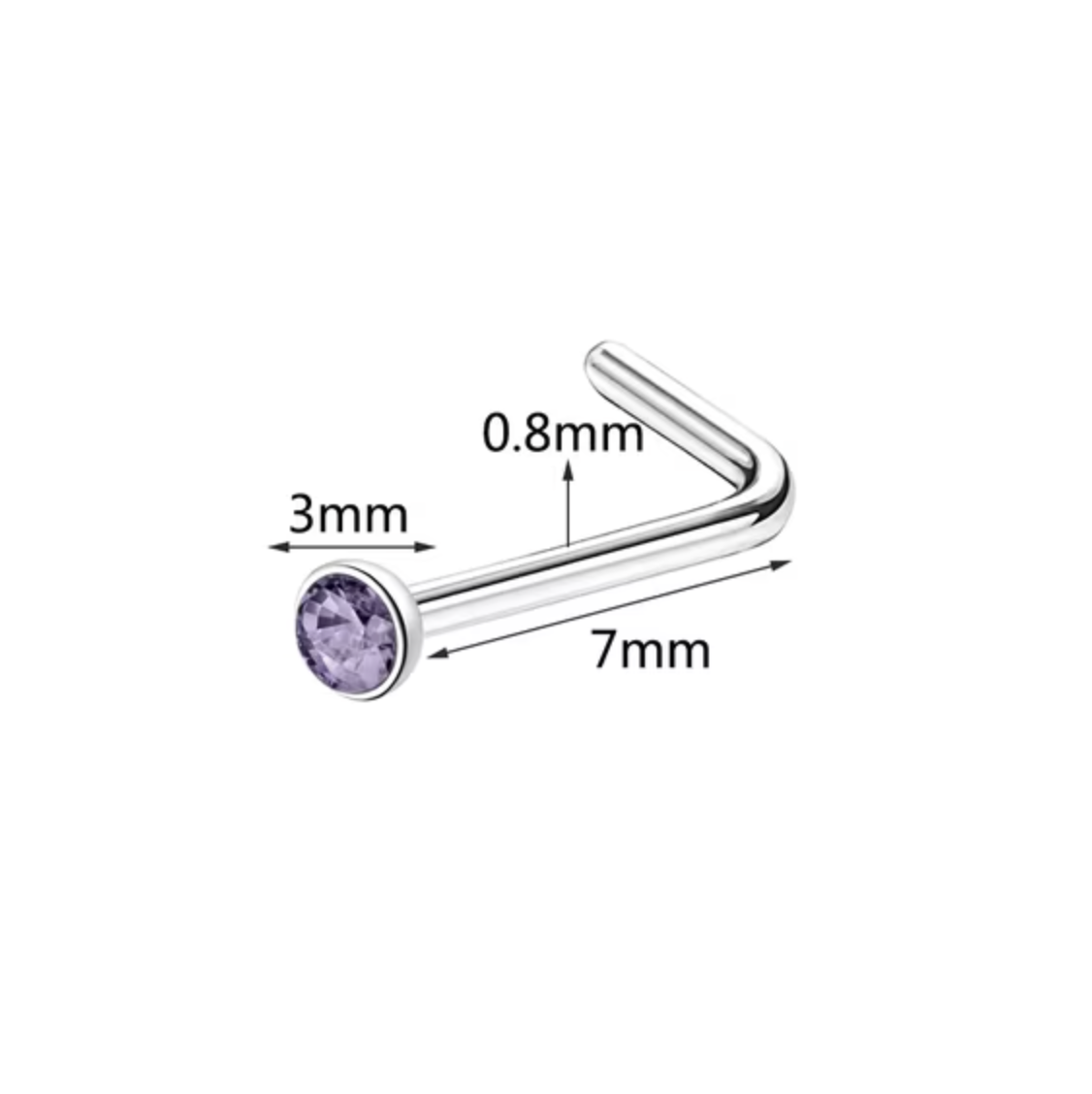 Cubic Zirconia Nose Studs with Multicolor Stones and Mixed Backings, 20-Piece Set