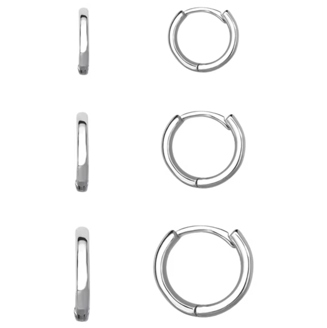Polished Hoop Earring Set with Silver Plated Brass and Hinge-Back Closure, 3 Pairs