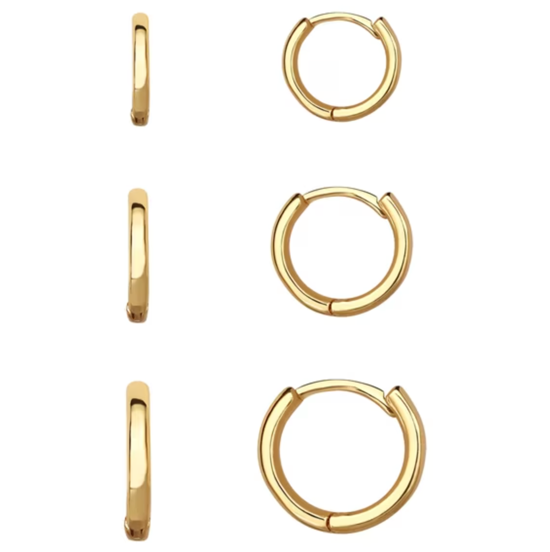 Polished Hoop Earring Set with Silver Plated Brass and Hinge-Back Closure, 3 Pairs